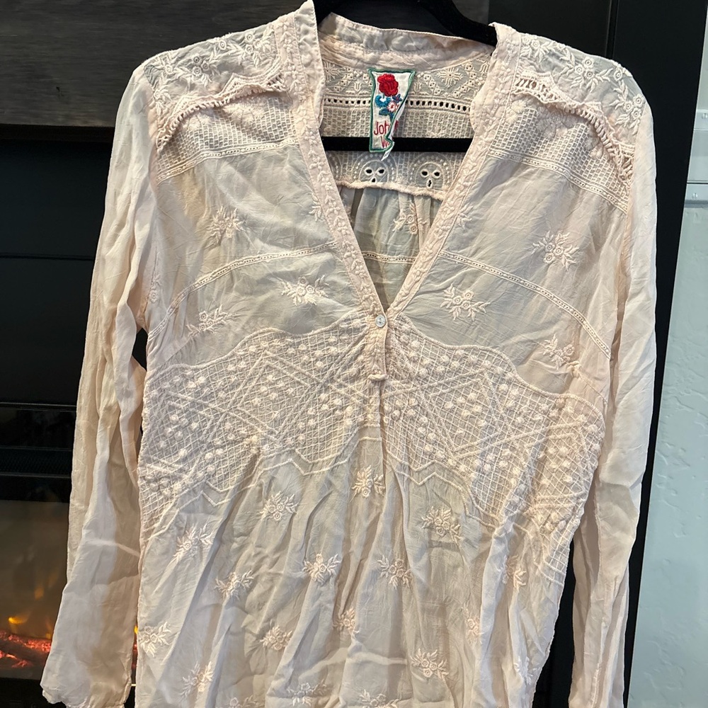 Johnny Was Light Pink Embroidered Blouse